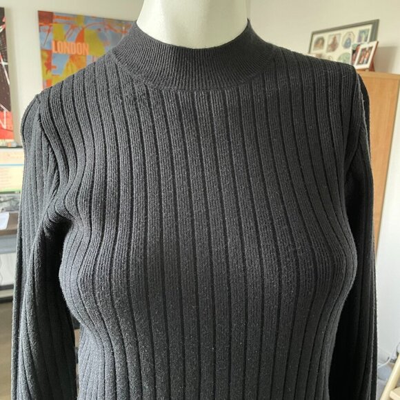Apricot LS Mock Neck Knit Ribbed Midi Sweater Dress w Side Slit Black Sz XS NWT - Picture 15 of 16